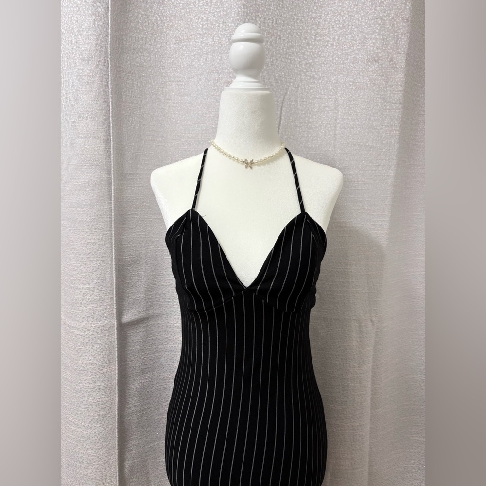 Y2K 90s Women’s Black Striped Midi Dress Size Small Preppy Academia Whimsigoth